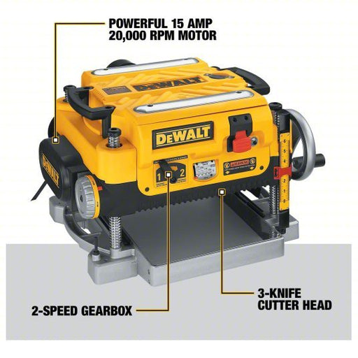 Dewalt DW735 Portable Planer 115V, Single-Phase, 15 A, 2 hp, 13 in Max. Wd, 6 in Max. Ht, 10,000 RPM - KVM Tools Inc.KV1EZ32