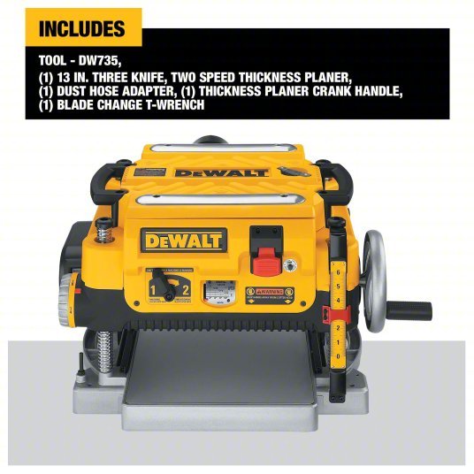 Dewalt DW735 Portable Planer 115V, Single-Phase, 15 A, 2 hp, 13 in Max. Wd, 6 in Max. Ht, 10,000 RPM - KVM Tools Inc.KV1EZ32
