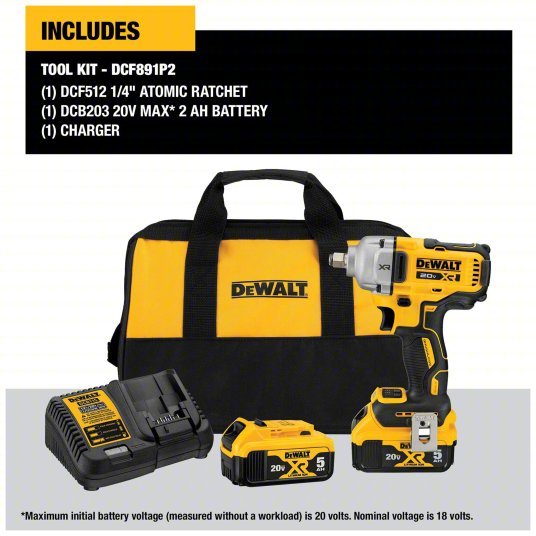 DeWalt DCF891P2 Cordless Impact Wrench 1/2 in Drive Size, 600 ft - lb Fastening Torque, 800 ft - lb Breakaway Torque - KVM Tools Inc.KV793DX4