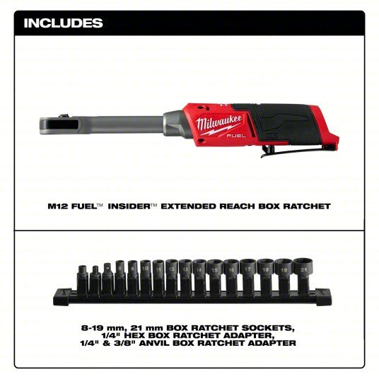 Milwaukee 3050 - 20 M12 Fuel Insider Extended Reach Box Ratchet (Tool Only) - KVM Tools Inc.KV811DX0