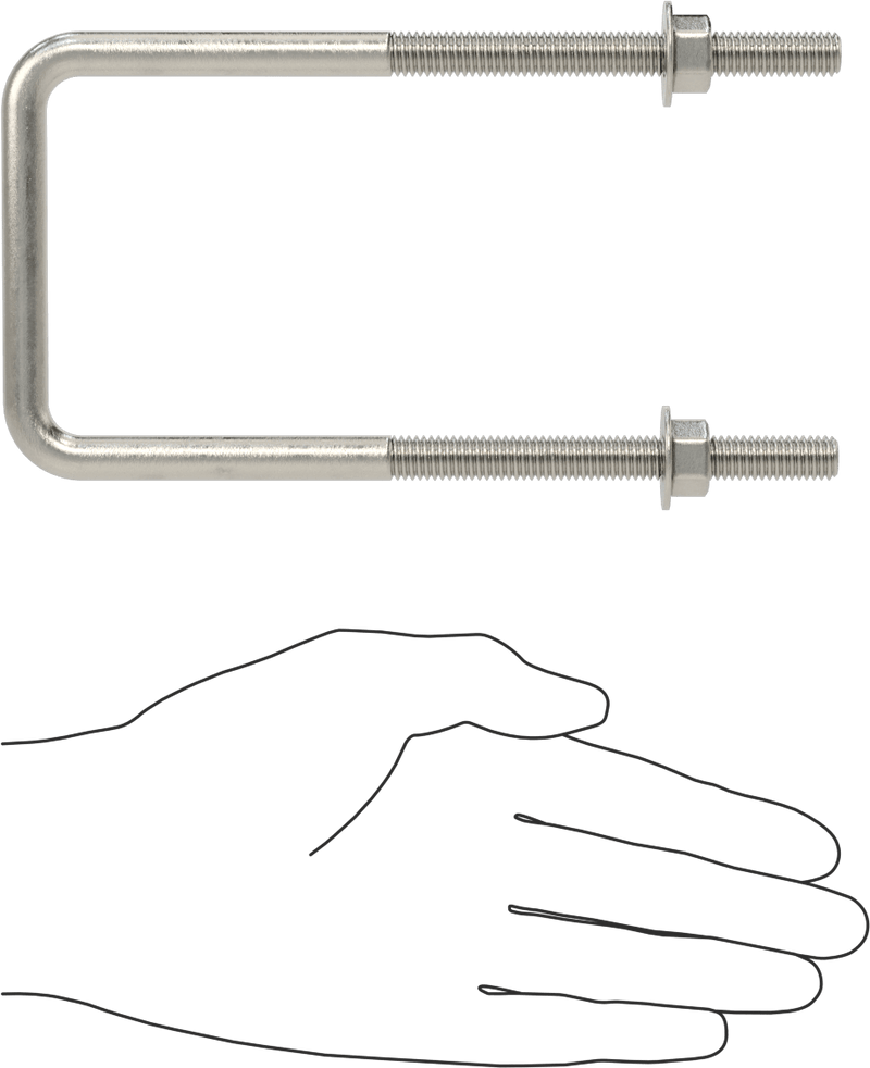 McMaster 3060T86 304 Stainless Steel Square U-Bolt, 3/8"-16 Thread Size, 3" Inside Width, 6-5/8" High