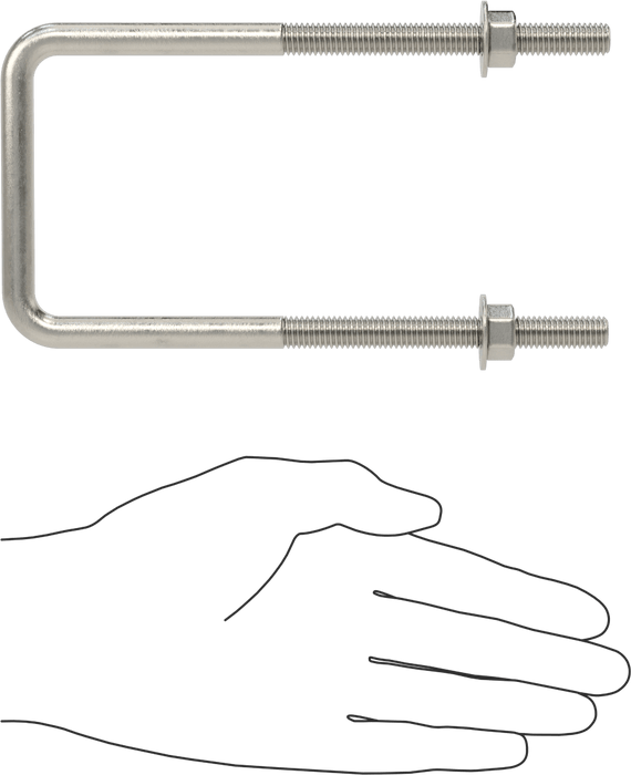 McMaster 3060T86 304 Stainless Steel Square U-Bolt, 3/8"-16 Thread Size, 3" Inside Width, 6-5/8" High