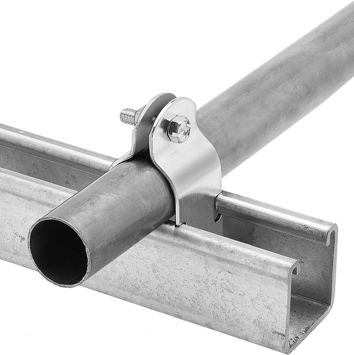 McMaster 3115T22 Strut-Mount Metal Routing Clamp, Zinc-Plated Steel, 3-1/2" ID, for 3 Pipe Size, 800 lb