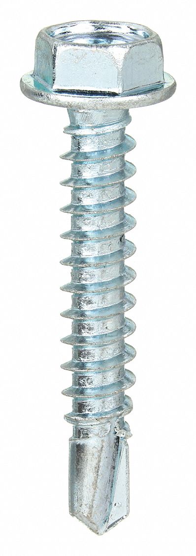 Approved Vendor U31810.019.0050 Self-Drilling Screw, #10 Size, 1/2 in Lg, Steel, Zinc-Plated, Hex Washer, External Hex, 200 PK