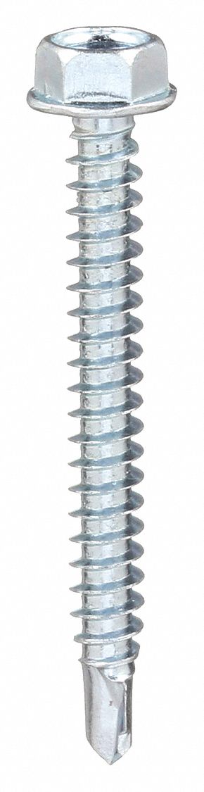 Approved Vendor U31810.025.0300 Self-Drilling Screw, 1/4 in Size, 3 in Lg, Steel, Zinc-Plated, Hex Washer, External Hex, 50 PK