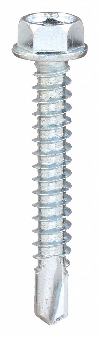 Approved Vendor U31810.025.0075 Self-Drilling Screw, 1/4 in Size, 3/4 in Lg, Steel, Zinc-Plated, Hex Washer, External Hex, 100 PK