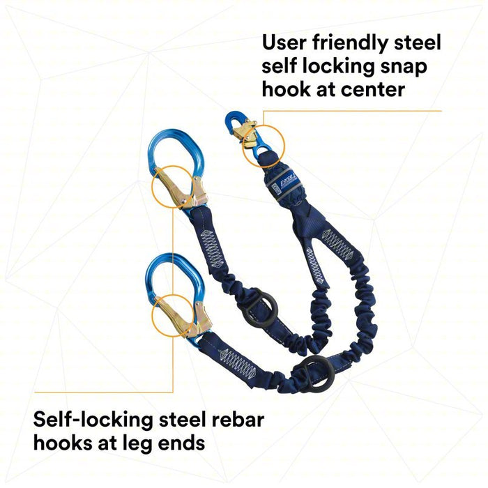 3M DBI - Sala 1246032 Shock - Absorbing Lanyard Shock Pack, Aluminum Rebar Hook, Aluminum Snap Hook, 2 Legs - KVM Tools Inc.KV31KM12