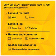 3M DBI - Sala 1246032 Shock - Absorbing Lanyard Shock Pack, Aluminum Rebar Hook, Aluminum Snap Hook, 2 Legs - KVM Tools Inc.KV31KM12