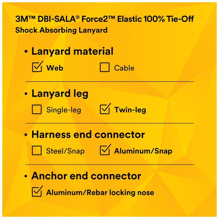 3M DBI - Sala 1246032 Shock - Absorbing Lanyard Shock Pack, Aluminum Rebar Hook, Aluminum Snap Hook, 2 Legs - KVM Tools Inc.KV31KM12