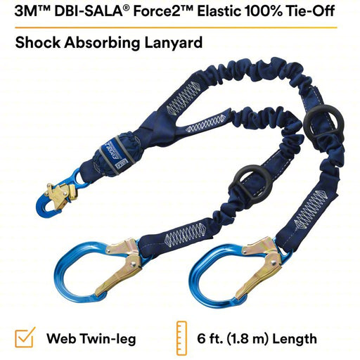 3M DBI - Sala 1246032 Shock - Absorbing Lanyard Shock Pack, Aluminum Rebar Hook, Aluminum Snap Hook, 2 Legs - KVM Tools Inc.KV31KM12