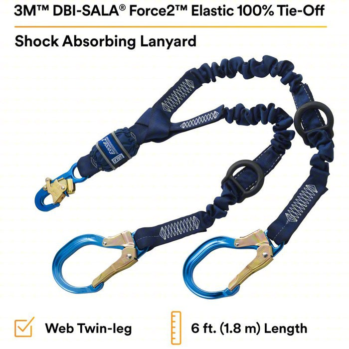 3M DBI - Sala 1246032 Shock - Absorbing Lanyard Shock Pack, Aluminum Rebar Hook, Aluminum Snap Hook, 2 Legs - KVM Tools Inc.KV31KM12