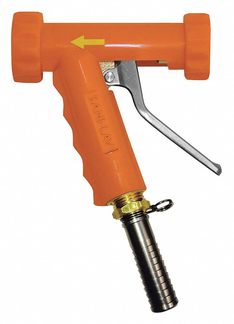 Sani-Lav N8120 Water Saver Spray Nozzle, 3/4 in GHT Female, 150 psi, 5.3 gpm, Brass/Stainless Steel, Safety Orange, 5-1/4 in