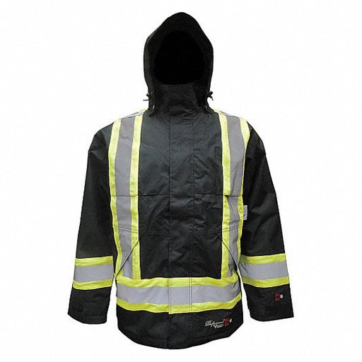 Viking 3907FRJ - XL Flame Resistant Rain Jacket Men's, XL, Regular, Polyester, Black, High Visibility - KVM Tools Inc.KV31TV80