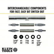 Klein 32500 Multi - Bit Screwdriver / Nut Driver, 11 - in - 1, Ph, Sl, Sq, Torx Bits, 6 - Piece, 8 Tips - KVM Tools Inc.KV2RKT1