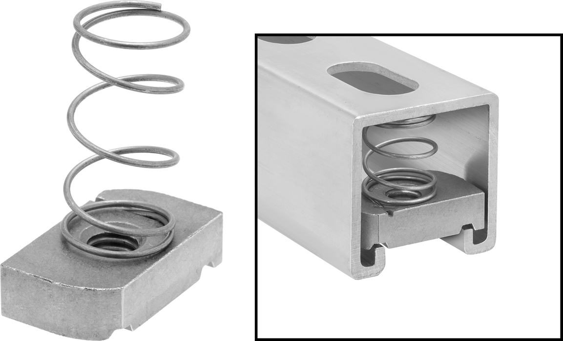 McMaster 3259T14 Spring-Loaded Strut Channel Nut, Zinc-Plated Steel, 3/8"-16 Thread, for 1-5/8" High Channel