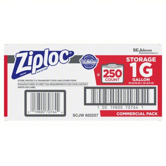 Ziploc 682257 Reclosable Poly Bag 1.75 mil Thick, 10 1/2 in Wd, 11 in Lg, Flat Pack, Polyethylene, 250 PK - KVM Tools Inc.KV32GM82