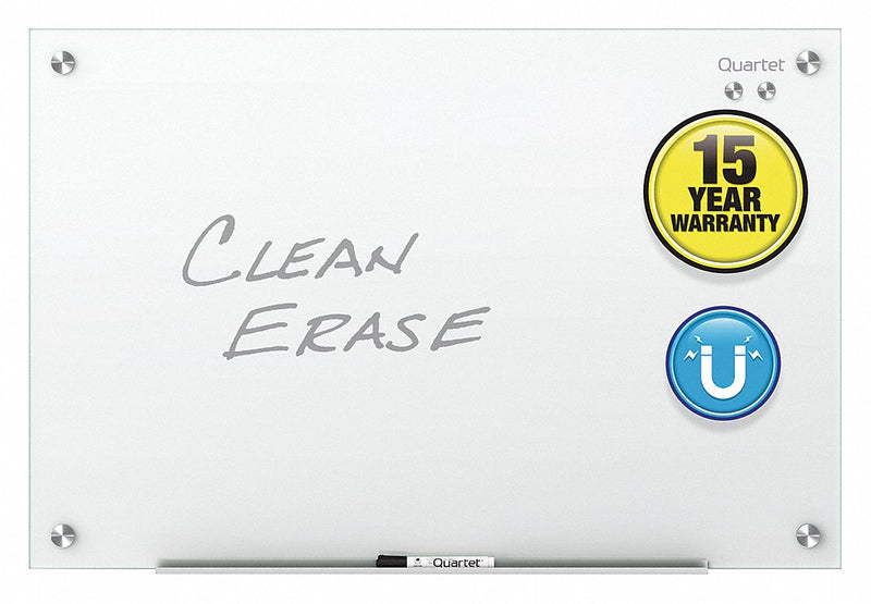 Quartet G4836W Dry Erase Board, Glass, Frameless Style, 36 in Overall Ht, 48 in Overall Wd, White