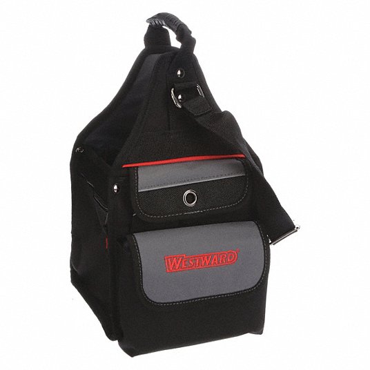 Westward 32PJ32 Tool Tote 8 1/2 in W x 8 1/2 in D x 16 in H, Black, Polyester, 12 Pockets, Polyester