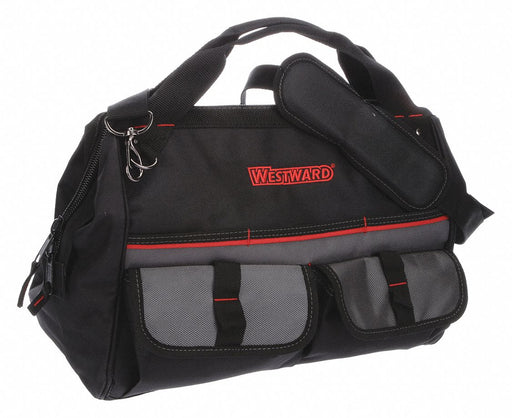 Westward 32PJ37 Tool Bag, 16 in W x 8 1/4 in D x 11 1/2 in H, Black, Polyester, 21 Pockets, Polyester