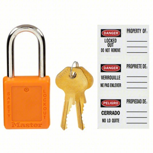 Master Lock 410ORJ Lockout Padlock Keyed Different, Thermoplastic, Std Body, Metal, Orange - KVM Tools Inc.KV4FG01