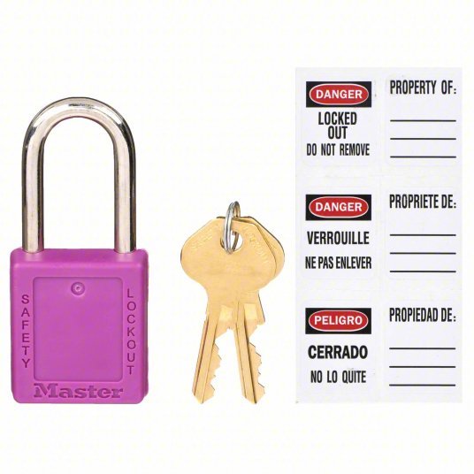 Master Lock 410PRP Lockout Padlock Keyed Different, Thermoplastic, Std Body, Metal, Purple - KVM Tools Inc.KV4FG02