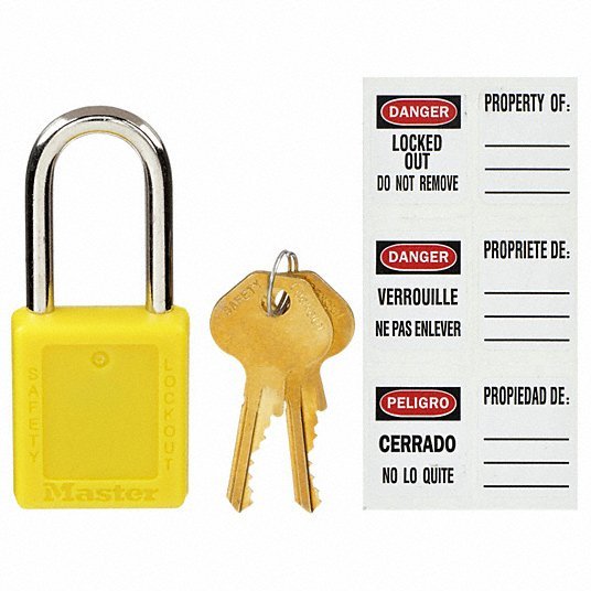 Master Lock 410YLW Lockout Padlock Keyed Different, Thermoplastic, Std Body Body Size, Metal, Yellow - KVM Tools Inc.KV4FG05