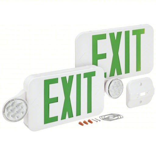 Compass CCG Exit Sign with Emergency Lights White, 1 or 2 Faces, Green, LED, Ceiling/End/Wall, Nickel Cadmium - KVM Tools Inc.KV32WU21