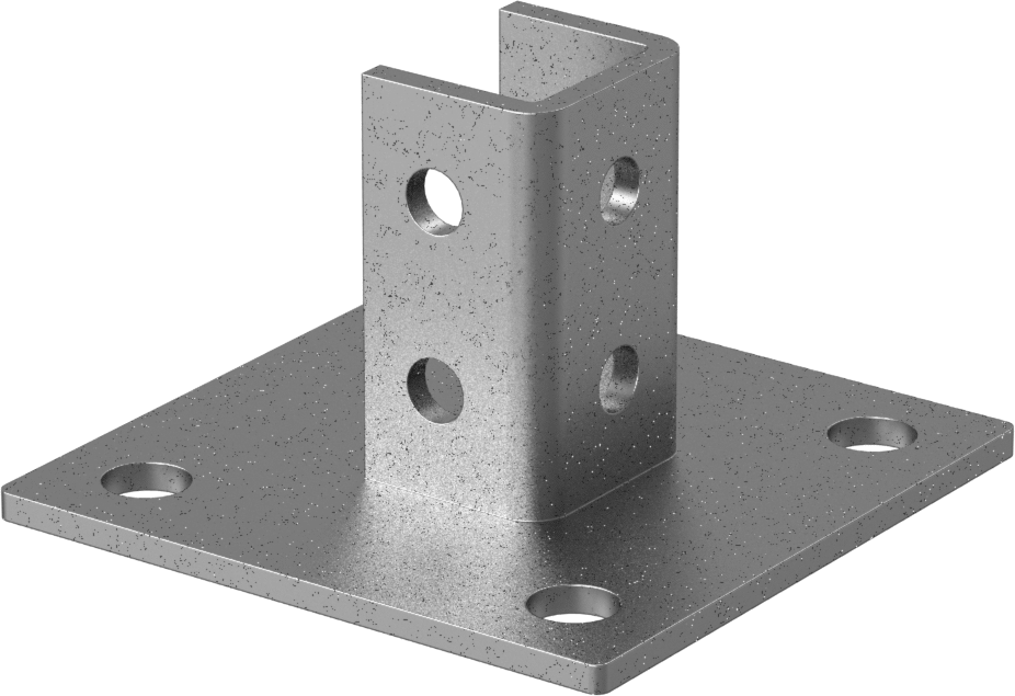 McMaster 33145T18 Strut Channel Floor Mount, for Standard Channel, Straight Post, Galvanized Steel, 6" Long × 6" Wide
