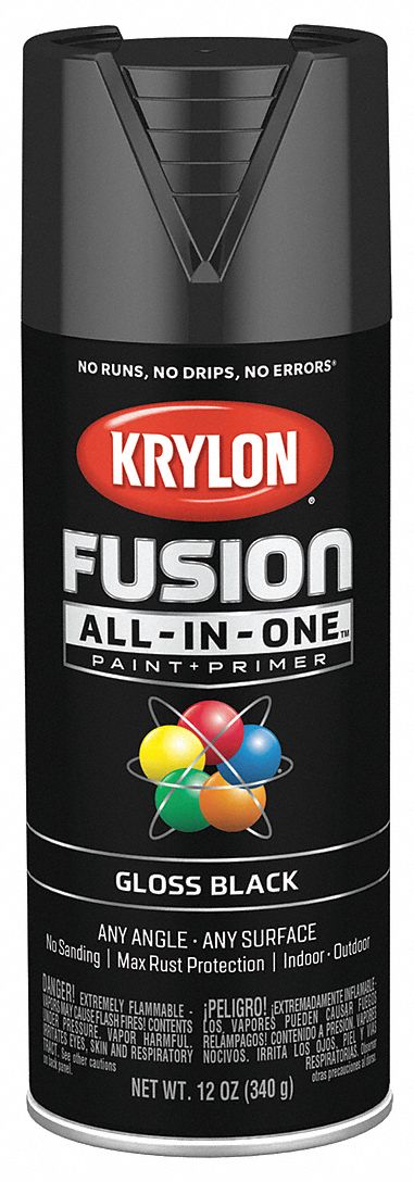 Krylon K02702007 Fusion All-In-One Spray Paint Black Gloss 12 oz