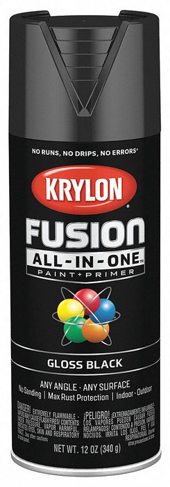 Krylon K02702007 Fusion All-In-One Spray Paint Black Gloss 12 oz