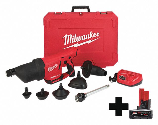 Milwaukee 2572B-21 M12 AIRSNAKE Drain Cleaning Air Gun Kit with XC6.0 Battery