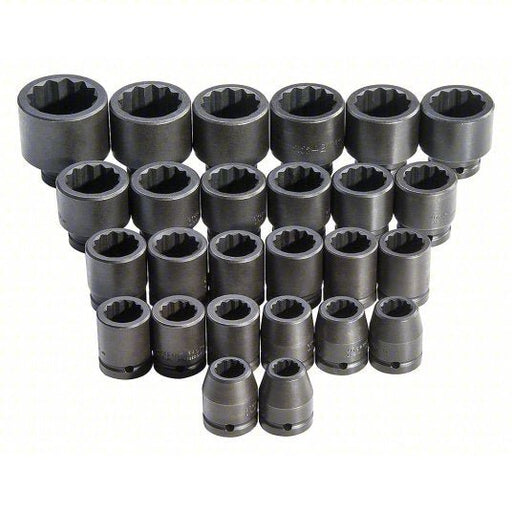 Proto J72106M Impact Socket Set 3/4 in Drive Size, 26 Pieces, 17 to 50 mm Socket Size Range, (26) 12 - Point - KVM Tools Inc.KV33HD94