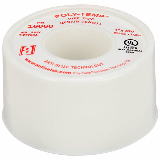 Anti-Seize 16060 Thread Sealant Tape, POLY-TEMP® MD, Med Density, 1 in x 43 ft, White