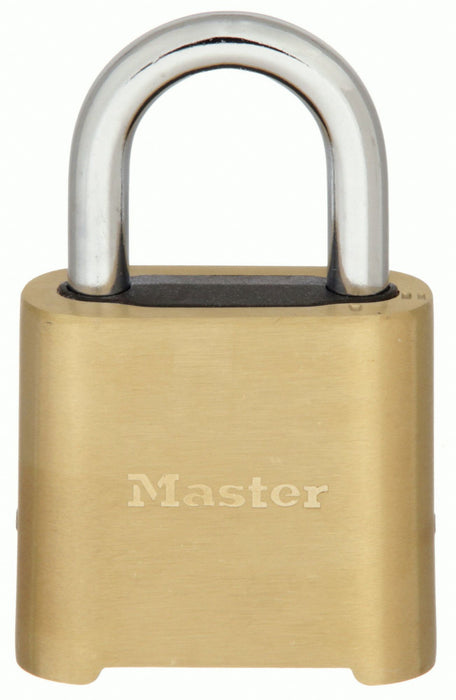 Master Lock 975DCOM Combination Padlock, Scrolling 4-Digit, Standard Shackle, Brass Body, 2 in x 2 in, Gold, Resettable