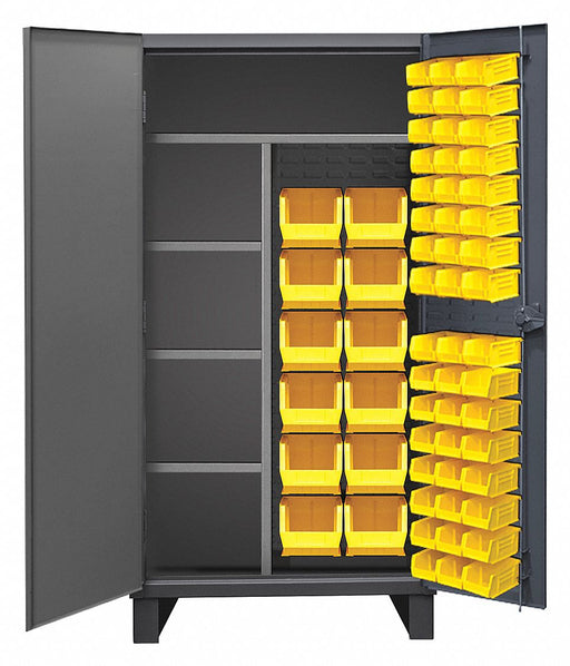 Durham Mfg HDJC243678-60-4S95 Bin Cabinet, 36 in x 24 in 78 in, 4 Shelves, 60 Bins, Yellow, Flush/Solid, 12 ga Panel