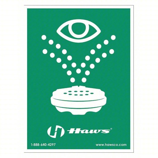 Haws SP175 Emergency Eyewash Sign Plastic, 1 in Ht, 12 in Lg, 10 in Wd, Features Universal/Vertical - KVM Tools Inc.KV496L97