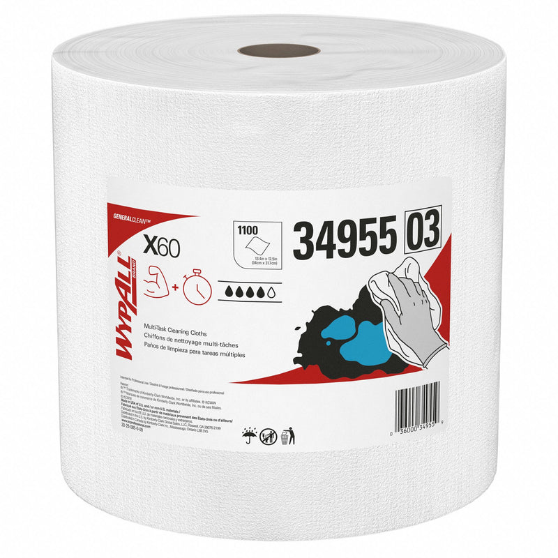 Wypall 34955 Cleaning Wipes, Jumbo Perforated Roll, X60, White, 1,100 Sheets, Gen Purpose