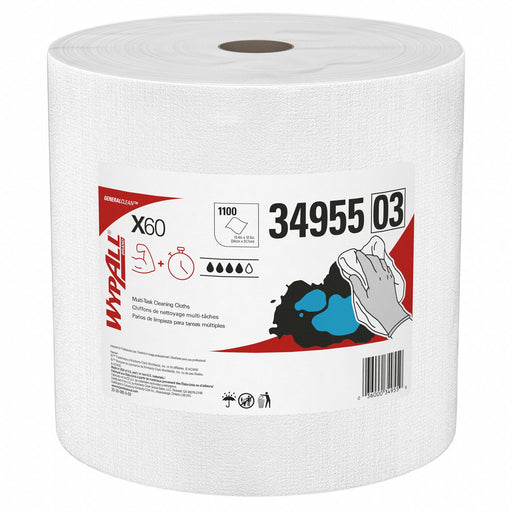 Wypall 34955 Cleaning Wipes, Jumbo Perforated Roll, X60, White, 1,100 Sheets, Gen Purpose