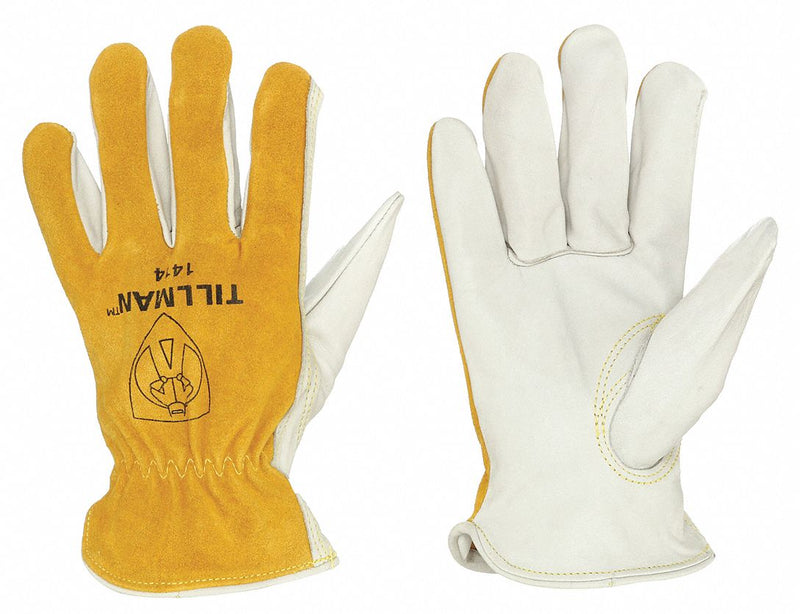 Tillman 1414M Leather Drivers Gloves, Top Grain/Split Cowhide, Unlined, Rolled Cuff, Keystone Thumb, M, 1 Pair