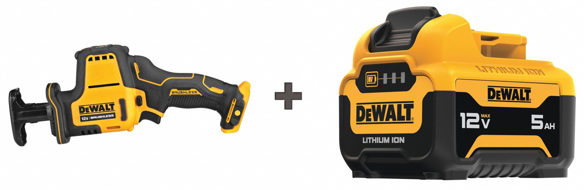 DEWALT DCS312B / DCB126 Reciprocating Saw Kit, 5/8 in Stroke Lg, 2,800 Max. Strokes per Minute, Straight, Brushless