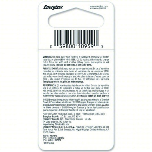 Energizer 357BPZ Button Cell Battery 357 Battery Size, Silver Oxide, 138 mAh Capacity, 1.5V DC - KVM Tools Inc.KV45EJ87
