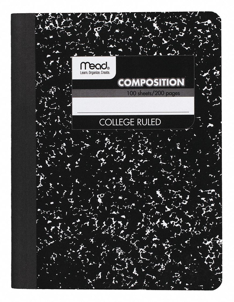 Mead MEA09932 Notebook, 7-1/2 in x 9-3/4 in Sheet Size, College, White, 100 Sheets, 0% Recycled Content, Left