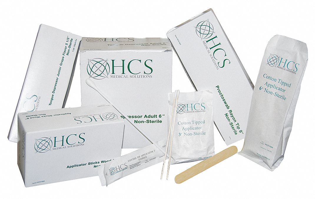 Hcs HCS1004 Cotton Tip Swab, Non-Sterile, Cotton, 3 in Lg, Wood, Single, 10, 000 PK