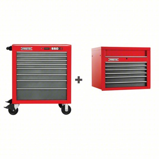 Proto J553441 - 8SG/J553427 - 6SG Rolling Cabinet Matte Red, 34 in W x 25 1/4 in D x 68 in H, Ball Bearing, Full Extension - KVM Tools Inc.KV360WH0