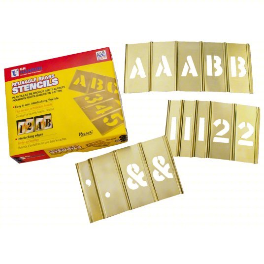 CH Hanson 10153 Stencil Kit 3 in Character Ht, 1 1/2 in Character Wd, Brass, Interlocking - KVM Tools Inc.KV36K458