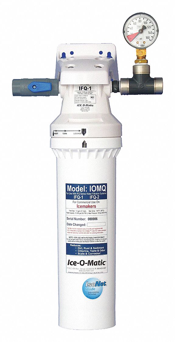 Ice-O-Matic IFQ1 Water Filtration System for Ice Machines, 0.5 Micron, 1.5 gpm, 15,000 gal Service Life, Quick-Connect, NSF 42