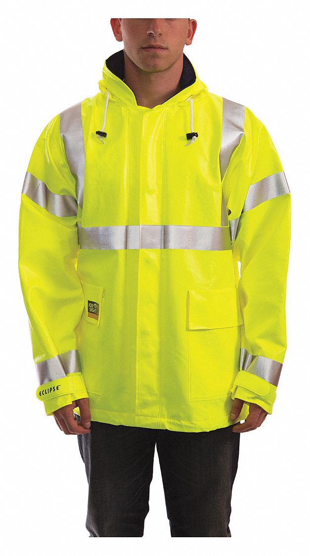 Tingley J44122 Arc Flash Flame Resistant Rain Jacket, 2 PPE CAT, 8.7 cal/sq cm ATPV, Men's, S, Regular, PVC