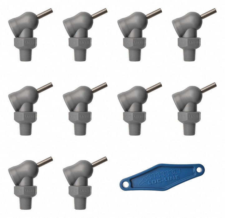 Loc-Line 79046-G XR Style Nozzle, 1/8" Thread, 110° Swing, 0.09 in Hole, 1/2 in Reach, Gray, 10 PK