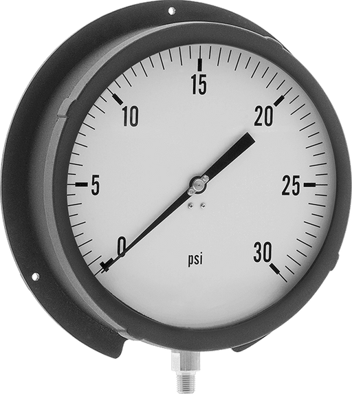 McMaster 3705K38 Large - Dial Pressure Gauge with Aluminum Case High - Accuracy, 8 - 1/2" Dial, 1/4 NPT Male Bottom Connection 0 to 30 psi pressure range - KVM Tools Inc.KV3705K38
