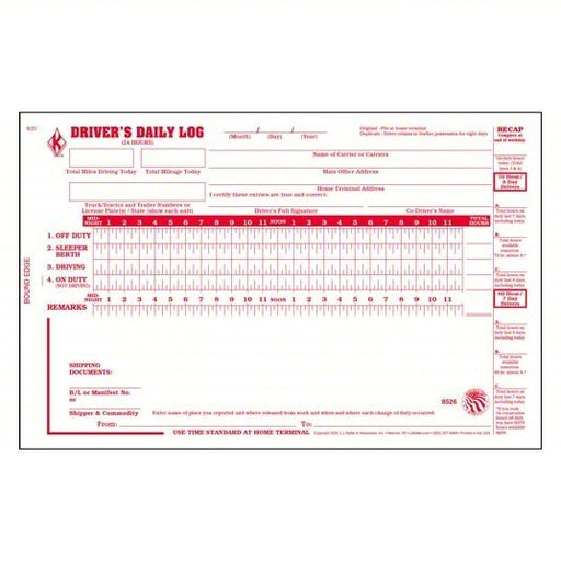 JJ Keller 8526 Driver's Daily Log Book, Carbonless, English, 2 - Ply, 31 Forms, Book - KVM Tools Inc.KV38D328